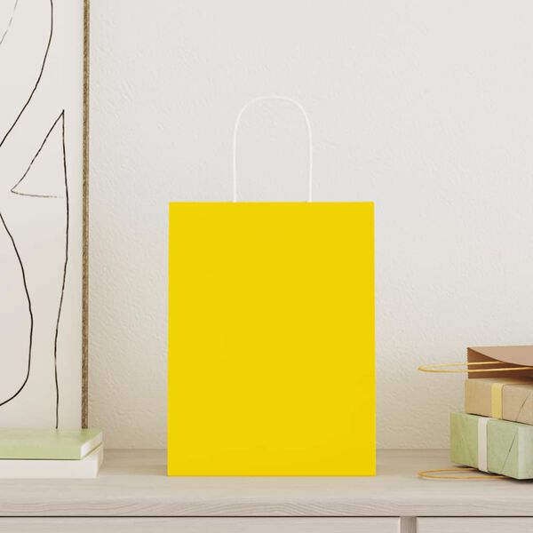 vidaXL Paper Bags 250 pcs with Handles Yellow 21x11x28 cm