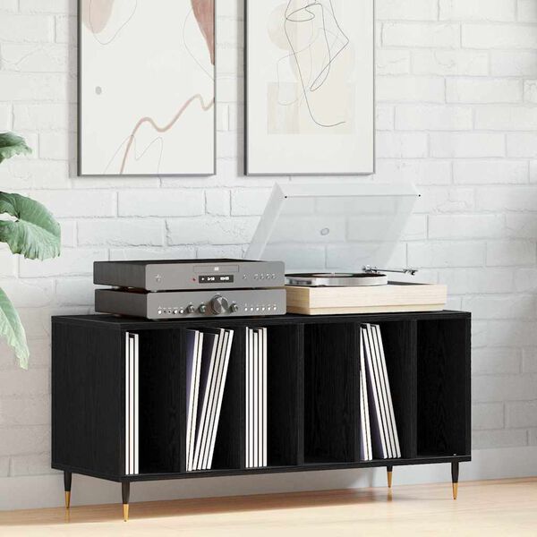vidaXL Record Cabinet Black Oak 100 x 38 x 48 cm Engineered Wood