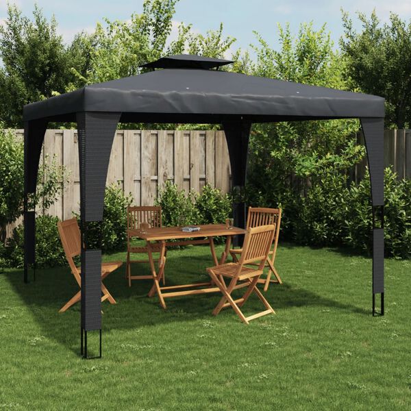 vidaXL Gazebo with Double Roof Anthracite 3.98x2.98 m Steel