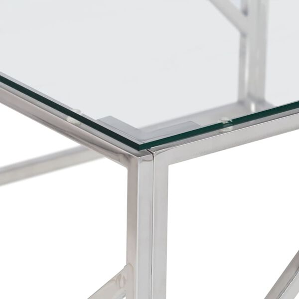 vidaXL Coffee Table Silver Stainless Steel and Tempered Glass