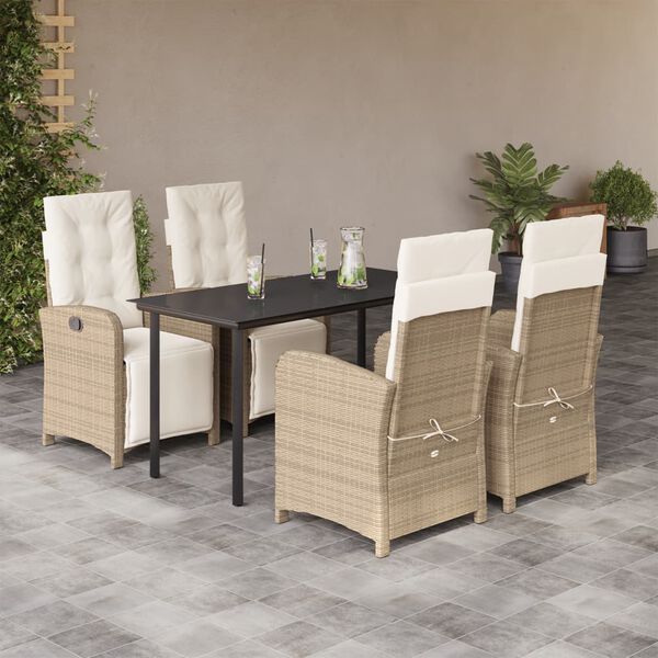 vidaXL 5 Piece Garden Dining Set with Cushions Beige Poly Rattan