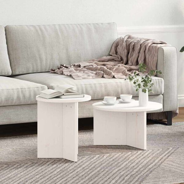 vidaXL Coffee Table 2 pcs White Solid Pine wood