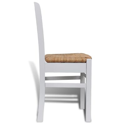vidaXL Dining Chairs 6 pcs White Pinewood and Rush