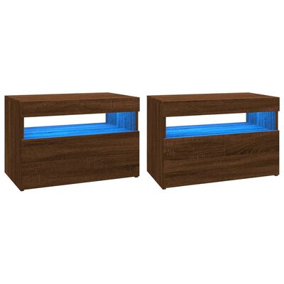vidaXL TV Cabinets 2 pcs with LED Lights Brown Oak 60x35x40 cm