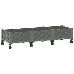 vidaXL Garden Planter with Wheels Light Grey 120 x 40 x 33 cm PP
