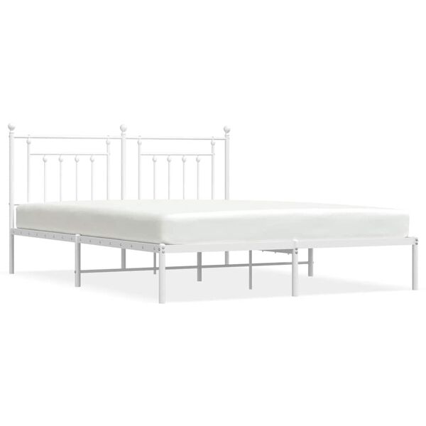 vidaXL Metal Bed Frame without Mattress with Headboard White 183x213cm