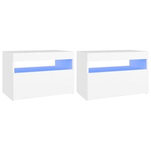 vidaXL Bedside Cabinet & LED Lights 2 pcs White 60x35x40 cm Engineered Wood
