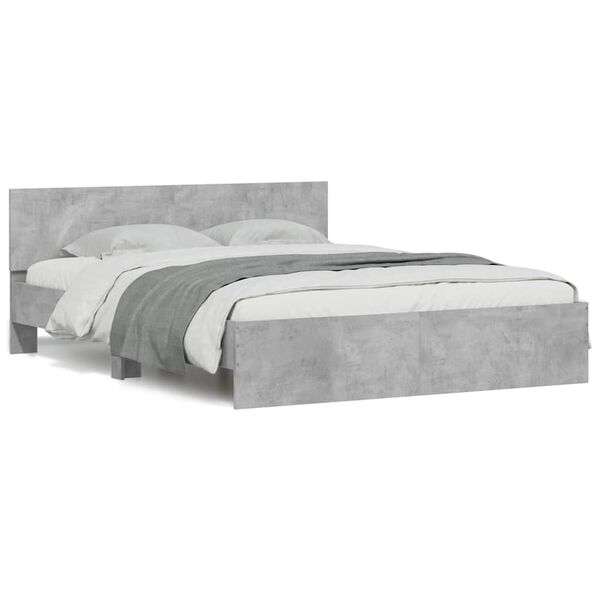vidaXL Bed Frame with Headboard and LED Concrete Grey 150x200 cm King Size