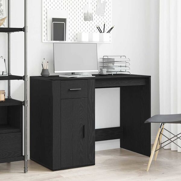 vidaXL Desk with Drawer Black Oak 100 x 49 x 74 cm Engineered Wood
