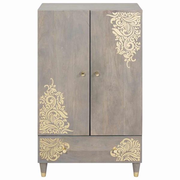 vidaXL Highboard Grey and Gold 60 x 33 x 100 cm Solid Mango Wood