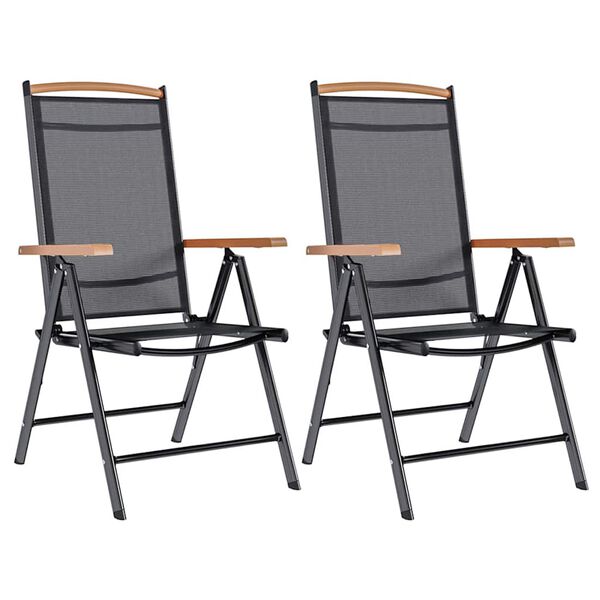 vidaXL Folding Garden Chairs 2 pcs Aluminium and Textilene Black