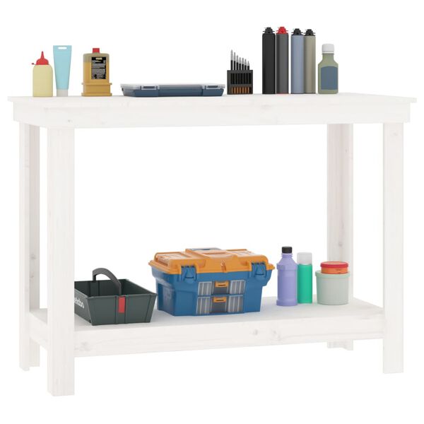vidaXL Work Bench White 110x50x80 cm Solid Wood Pine