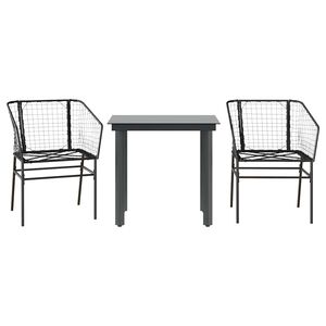 vidaXL 3 Piece Garden Dining Set Black Poly Rattan Glass