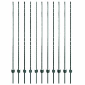 vidaXL Embedded Fence Post 11 pcs Green 200 cm Powder-Coated Steel