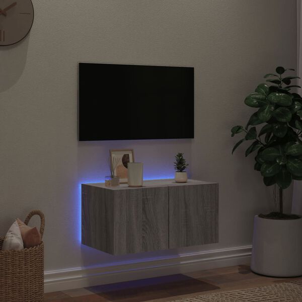 vidaXL TV Wall Cabinet with LED Lights Grey Sonoma 60x35x31 cm
