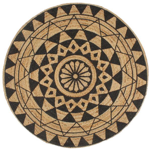 vidaXL Handmade Rug Jute with Black Print 90 cm