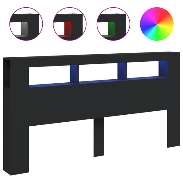vidaXL LED Headboard Black 200 cm Engineered Wood