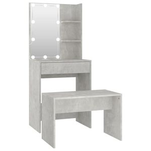 vidaXL Dressing Table Set with LED Concrete Grey Engineered Wood