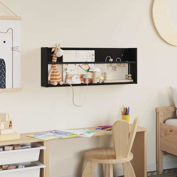 vidaXL Magazine Rack Black Oak 80 x 12 x 30 cm Engineered Wood