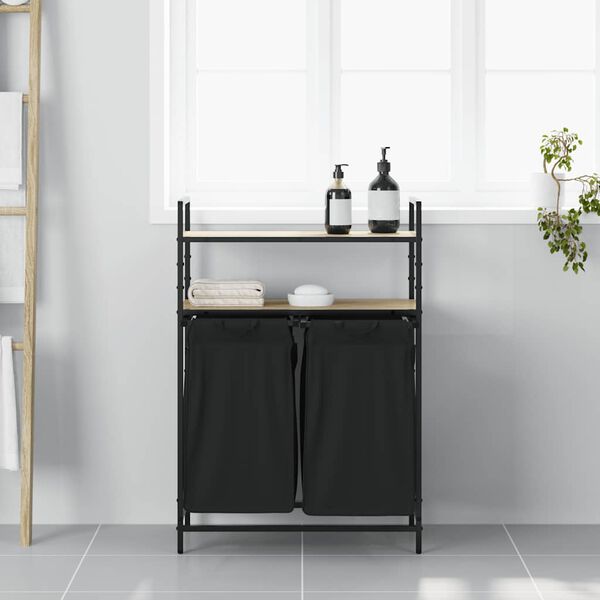 vidaXL Laundry Basket 2 Compartments with Shelves Sonoma Oak