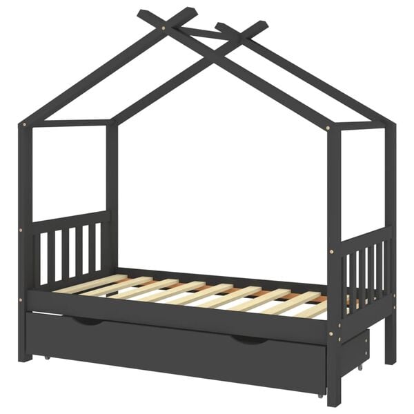 vidaXL Kids Bed Frame with a Drawer Dark Grey Solid Pine Wood 80x160cm