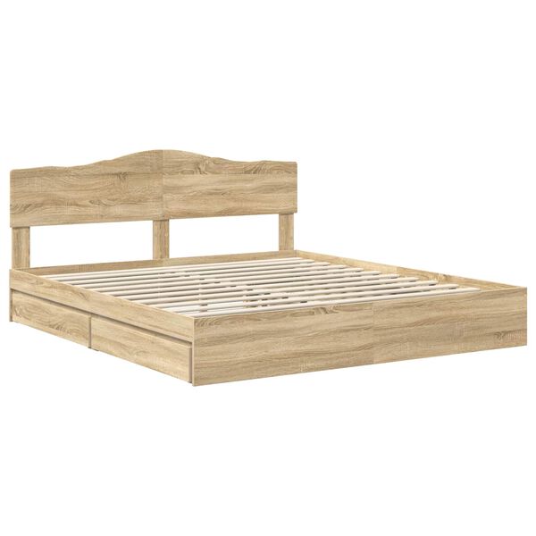 vidaXL Storage Bed with Drawer Sonoma Oak 180 x 200 cm Engineered Wood