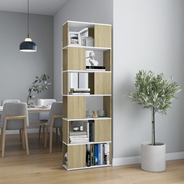 vidaXL Book Cabinet Room Divider White and Sonoma Oak 60x24x186 cm