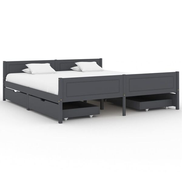 vidaXL Bed Frame without Mattress Dark Grey Solid Wood Pine 180x200 cm Super King (322129+2x321990)