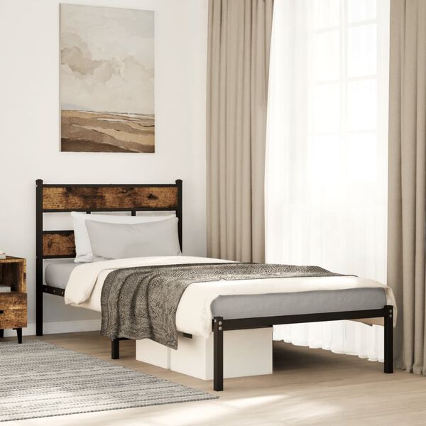 vidaXL Metal Bed Frame without Mattress Smoked Oak 80x200 cm