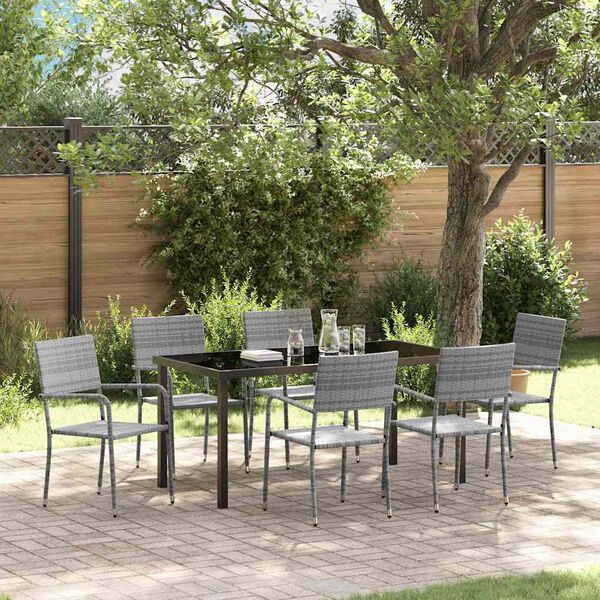 vidaXL Garden Dining Set with Cushion 7 pcs Grey Poly Rattan