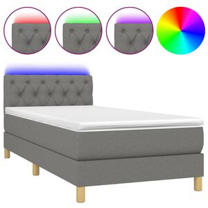 vidaXL Box Spring Bed with Mattress&LED Dark Grey 80x200cm Fabric