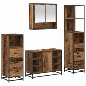 vidaXL Bathroom Furniture Set with Door 4 pcs Old Wood Engineered Wood