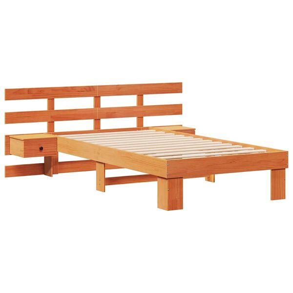 vidaXL Bed Frame with Headboard Wax Brown 90 x 190 cm Solid Pine Wood