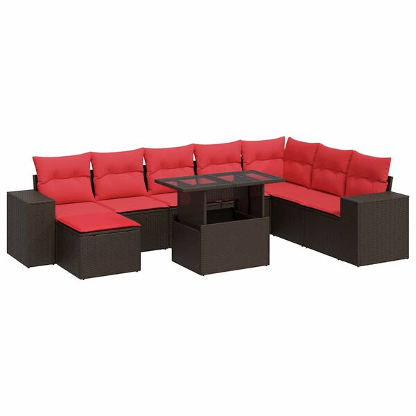 vidaXL 8 Piece Garden Sofa Set with Cushions Brown Poly Rattan Acacia