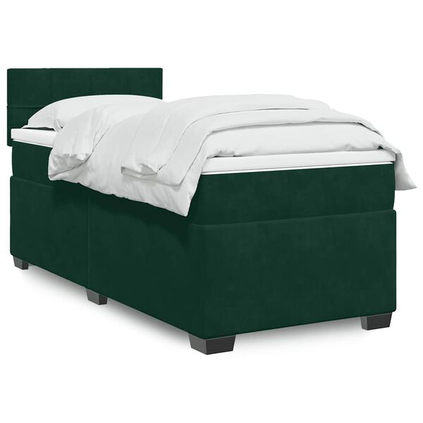 vidaXL Box Spring Bed with Mattress Dark Green 100x200 cm Velvet