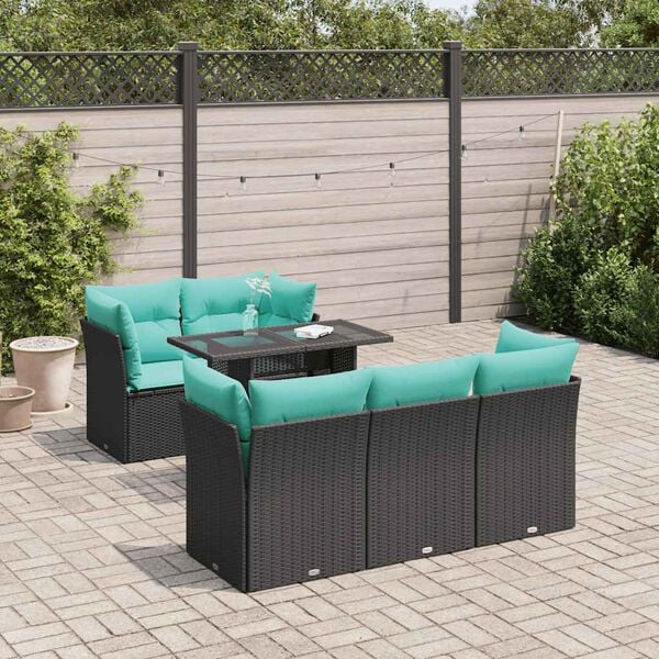 vidaXL 6 Piece Garden Sofa Set with Cushions Black Poly Rattan Acacia