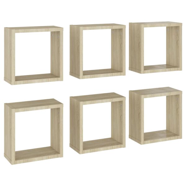 vidaXL Wall Cube Shelves 6 pcs Sonoma Oak 30x15x30 cm