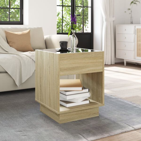 vidaXL Coffee Table with Infinity LED Sonoma Oak 40x40x50 cm