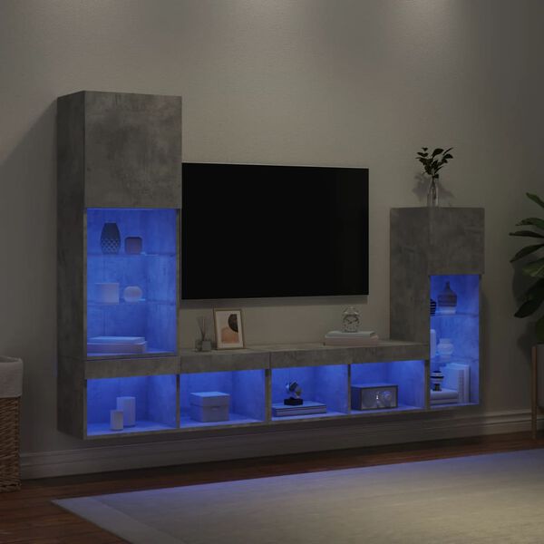 vidaXL 4 Piece TV Wall Units with LED Concrete Grey Engineered Wood