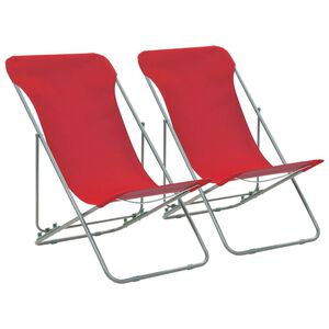 vidaXL Folding Chairs 2 pcs Steel and Oxford Fabric Red