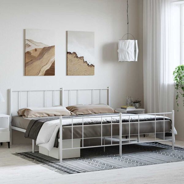 vidaXL Metal Bed Frame without Mattress with Footboard White 193x203cm