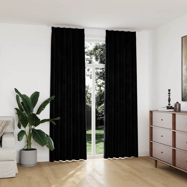 vidaXL Blackout Curtains 2 pcs with Hooks Velvet Black 140x245 cm