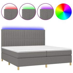 vidaXL Box Spring Bed with Mattress&LED Dark Grey 200x200 cm Fabric