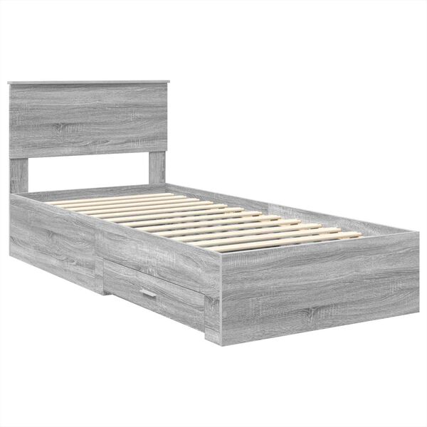 vidaXL Bed Frame with Drawer Grey Sonoma 90 x 190 cm Engineered Wood