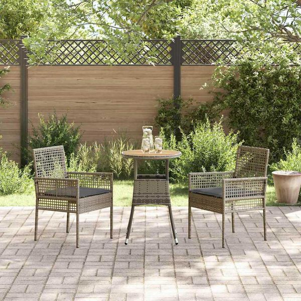vidaXL Garden Dining Set 3 pcs Grey Poly Rattan