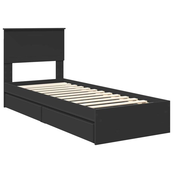 vidaXL Storage Bed with Headboard Black 75 x 190 cm Engineered Wood