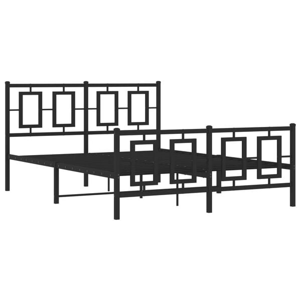 vidaXL Metal Bed Frame without Mattress with Footboard Black 135x190cm