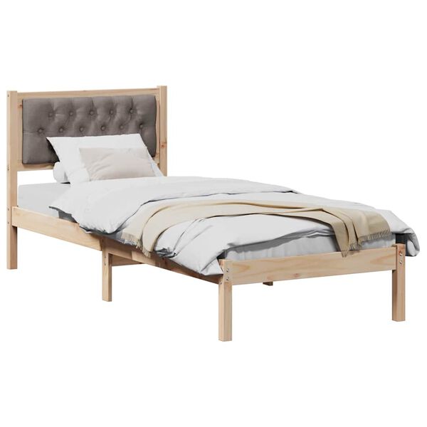 vidaXL Bed Frame with Headboard Taupe 90 x 190 cm Solid Pine Wood