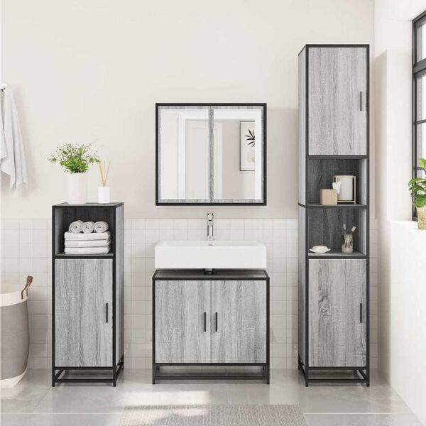 vidaXL Bathroom Sink Cabinet Grey Sonoma 65x33x60 cm Engineered Wood