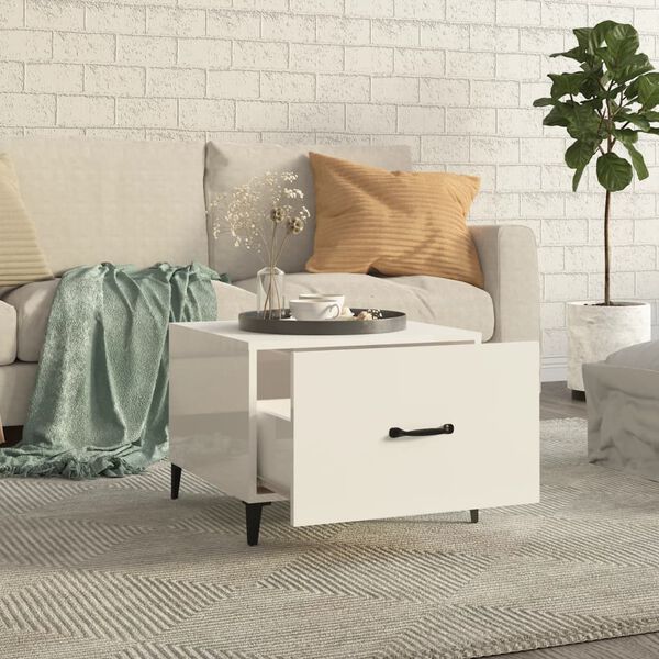 vidaXL Coffee Table with Metal Legs High Gloss White 50x50x40 cm